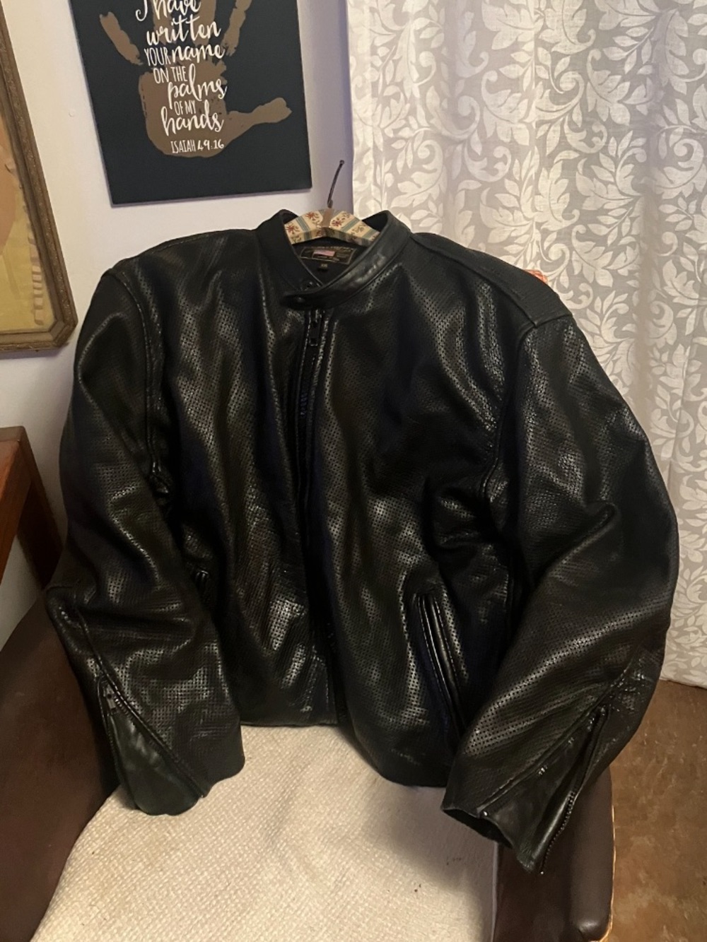 Vanson Black Perforated Leather Bomber Jacket - Picture 2 of 8